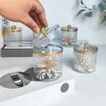 thumbnail image 5 of Tranlucent Apothecary Ribbed Geometric Etched Glass Jar W/Gold Metal Lid Cover for Bathroom Organization, Cotton Balls, Q Tips, and Small Accessories, Bathroom Storage, 5 of 6