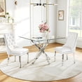 thumbnail image 2 of 36" Square Glass Dining Table for 2 to 4, Clear Tempered Glass Top & Stainless Steel Metal Legs, Modern Small Kitchen Table for Apartment, Office, Dining room, 2 of 10