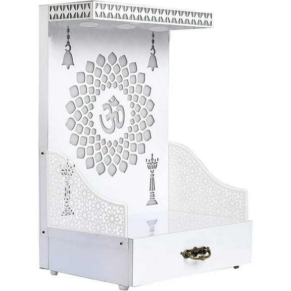Temple for Home Shop & Office with Multi Color LED Light MDF PVC Laminated White Temple Home Temple Puja Mandir Wall Hanging & Table Top Home Mandir (12X10X18 Inches) (Large)