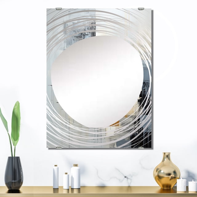 Designart "Urban Abstract in Grey and White II" Abstract Collages Oversized Wall Mirror - Modern Abstract Hallway Decorative Wall Mirrors - Multiple Color Options