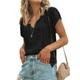thumbnail image 1 of Women V Neck Short Sleeve Lace Crochet Hollow Out Solid Color T-Shirt, 1 of 2
