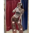 thumbnail image 2 of Y2k Grunge Trend Vintage Jeans For Women Long Denim Pants Waisted Jeans Ripped Loose Jeans Fashion Streetwear Brown Wash Extreme Ripped Design, 2 of 6