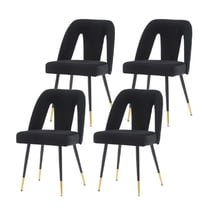 Dining Chairs Cushion Seat Back with Metal Legs Kitchen Dining Room Chair Set Upholstered Velvet Fabric Accent Chair(Black,Set of 4)