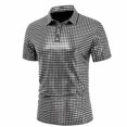 thumbnail image 4 of Miluxas Men's Shiny Sequins Shirt Lapel Short Sleeve Polo Shirt Button Down Nightclub Costume Outdoor Disco Party Top Outfit Silver, 4 of 5