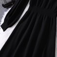 thumbnail image 4 of Vestido maxi de manga larga con cuello redondo para mujer Vestido largo informal de cintura alta con cuello con lazo de color sólido (negro), L, 4 of 6