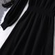 thumbnail image 4 of Vestido largo de manga larga con cuello redondo para mujer Vestido largo informal de cintura alta con pajarita de color sólido Adepaton BST3003108-2, 4 of 6