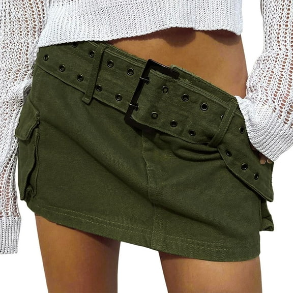 Riforla Women's Personalized Solid Color Belt Wrap Skirt Tight Sexy Short Skirt Women's Skirts Green L