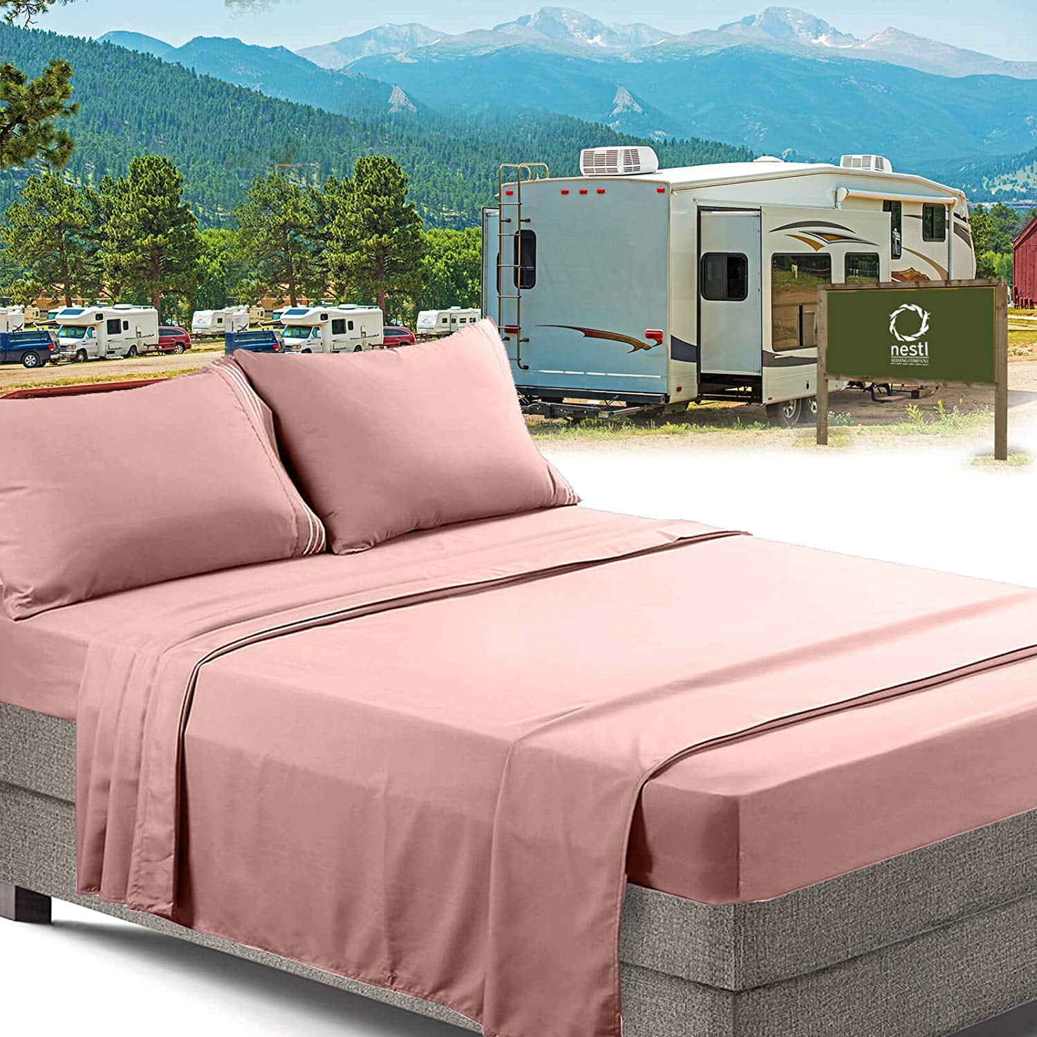RV/Short Queen Bed Sheets Set Bedding Sheets Set for Campers, 6Piece