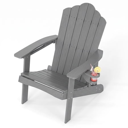 Costway Patio Adirondack Chair Weather Resistant Garden Deck W/Cup Holder Grey