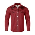 thumbnail image 3 of MNCEKFOD Mens Shirt Retro Western Denim Printed Lapel Shirt Loose Long Sleeved Relaxed Fit Mens Tops Red L, 3 of 4