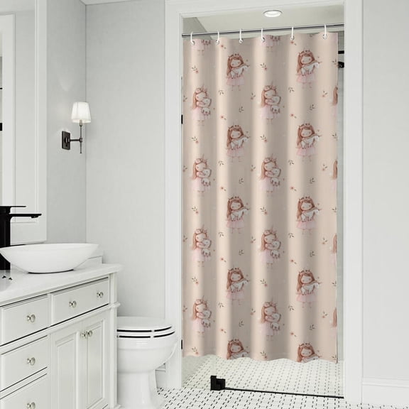 Princess with Unicorn Pattern Shower Curtain 36"x72" ,Bathroom Decorative Shower Curtains Set with 12 Hooks,Modern Waterproof Washable Shower Curtain