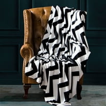 Ntbay Soft Flannel Throw Blanket Queen Size, Warm Lightweight Bed Blanket with Black and White Chevron Printed, 90" x 90"