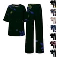 thumbnail image 4 of WCJM Blue Summer Outfits For Women 2 Cotton Linen Set Oversized T Shirts Straight Leg Pant Plus Size Tracksuit, 4 of 5