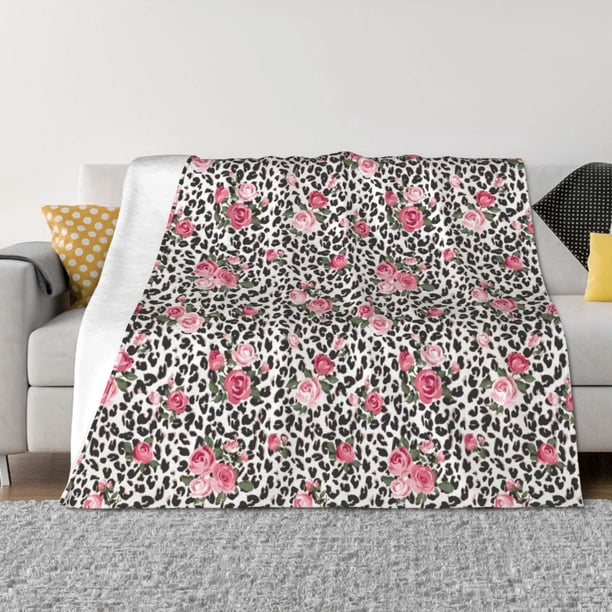 Fotbe Rose Mix Leopard 3 Manta de Franela con Estampado, Manta Ultrasuave para Cama, Sofá, Auto, Hipoalergénica y Antibolitas-50"x40"