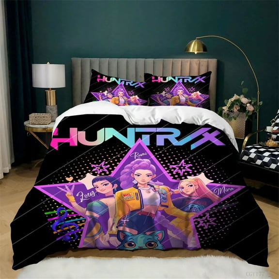 Cartoon KPop Duvet Cover Set 3 Pieces Light-Weight Soft Bedding Sets Comfortable Quilt Cover for All Season