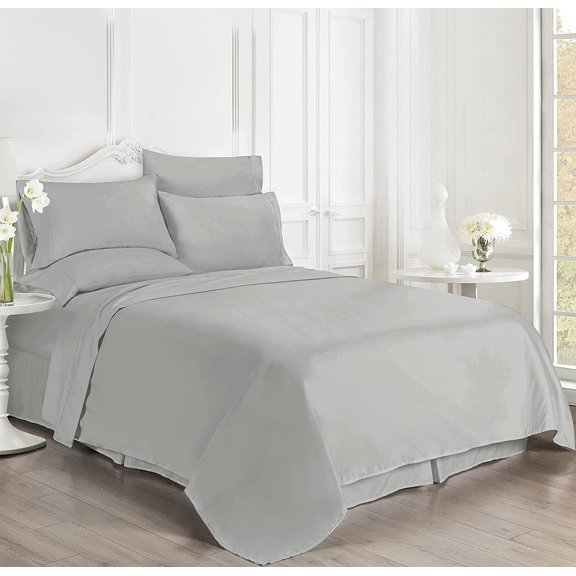 Luxury 6 Piece Bed Sheet Set - 100% Egyptian Cotton - 400 Thread Count - Extra Soft and Luxury 15" Deep Pocket, Cool and Breathable, Full XL Size - Light Grey Solid.