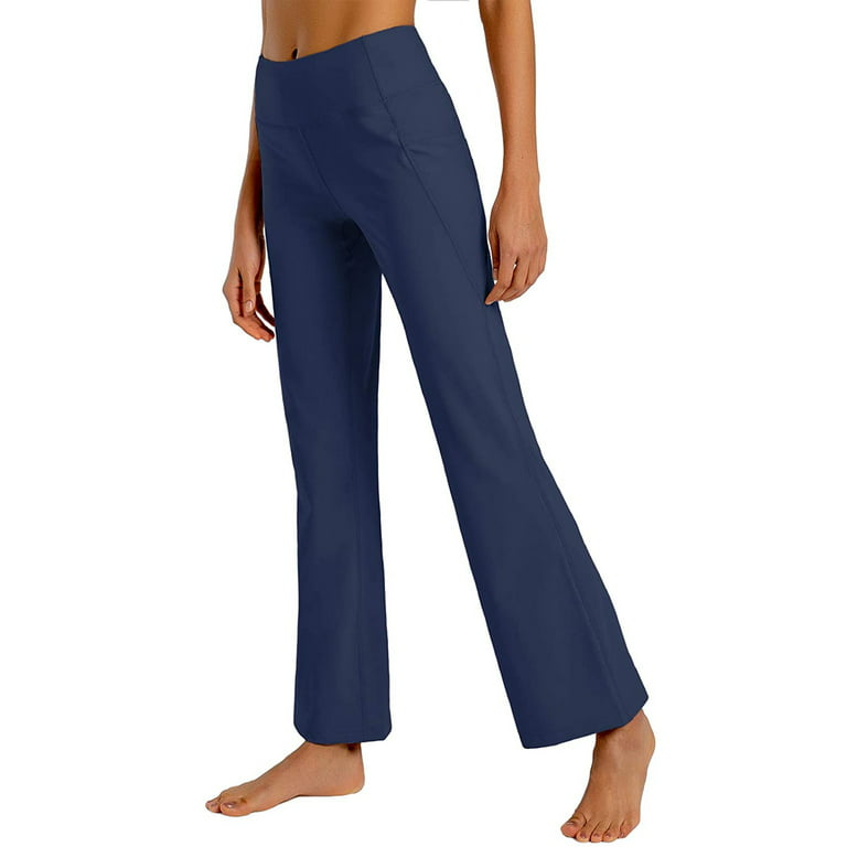 YWDJ Yoga Pants Women Tall Women Pure Color High Waist Pocket Sports  Fitness Yoga Wide Leg Pants Navy XS 