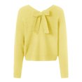thumbnail image 7 of zaveiop Sweaters for Women Long Sleeve Fall Outfits 2025 Back Bow Knot Sweaters Round Neck Solid Knit Pullover Tops (Yellow, XL), 7 of 7