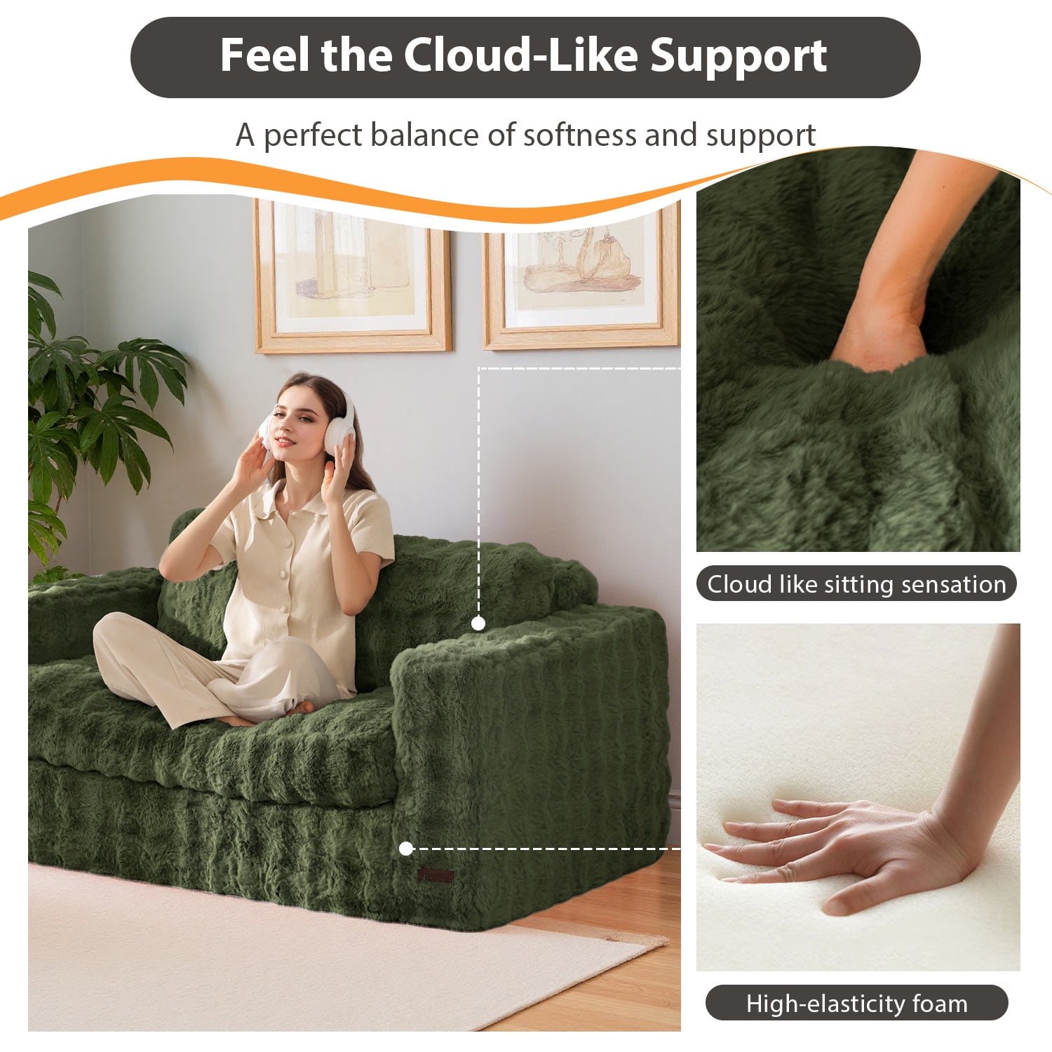 GOODONE Bean Bag Chair Sofa,Giant Loveseat Bubbled Boneless Couch,Modern Soft Comfy Plush Lazy Sofa for Living Room and Apartments,No Assembly Required,Green