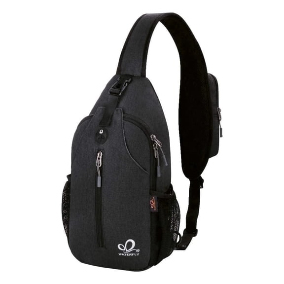 WATERFLY Unisex Hiking Travel Nylon Sling Bag Cross-Body Shoulder Chest Bag,Black