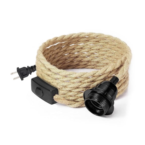 16.5FT Pendant Light Kit, Hanging Lights with Plug in Cord & Switch, Hemp Rope Swag E26 Socket Pendant Lamp, Extension Lantern Cable Vintage Farmhouse Industrial Retro DIY Decoration Fixtures