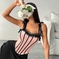 thumbnail image 4 of Youyipin Color Block Corset Lace Up Crop Tank Top Sexy Concert Outfits Tie Front Overbust Going Out Bow Bustier Going Out Tops For Women, 4 of 5