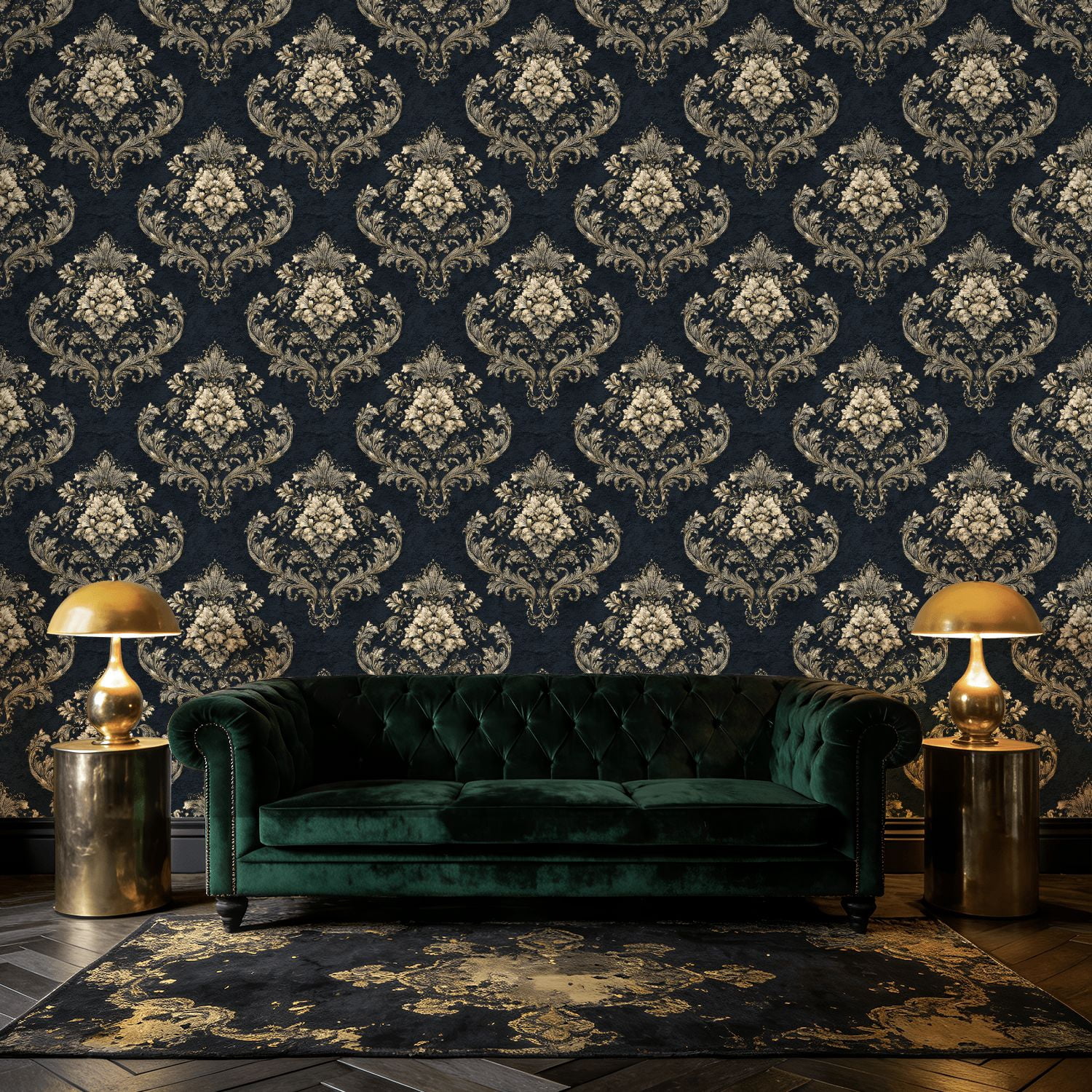 Baroque Peel and Stick Wallpaper Sophisticated Dark Navy Vintage Baroque blue Wall Mural 17.7in x 9.8ft Self Adhesive Removable Wall Paper Renter Friendly Wallpaper for Bedroom Livingroom Men