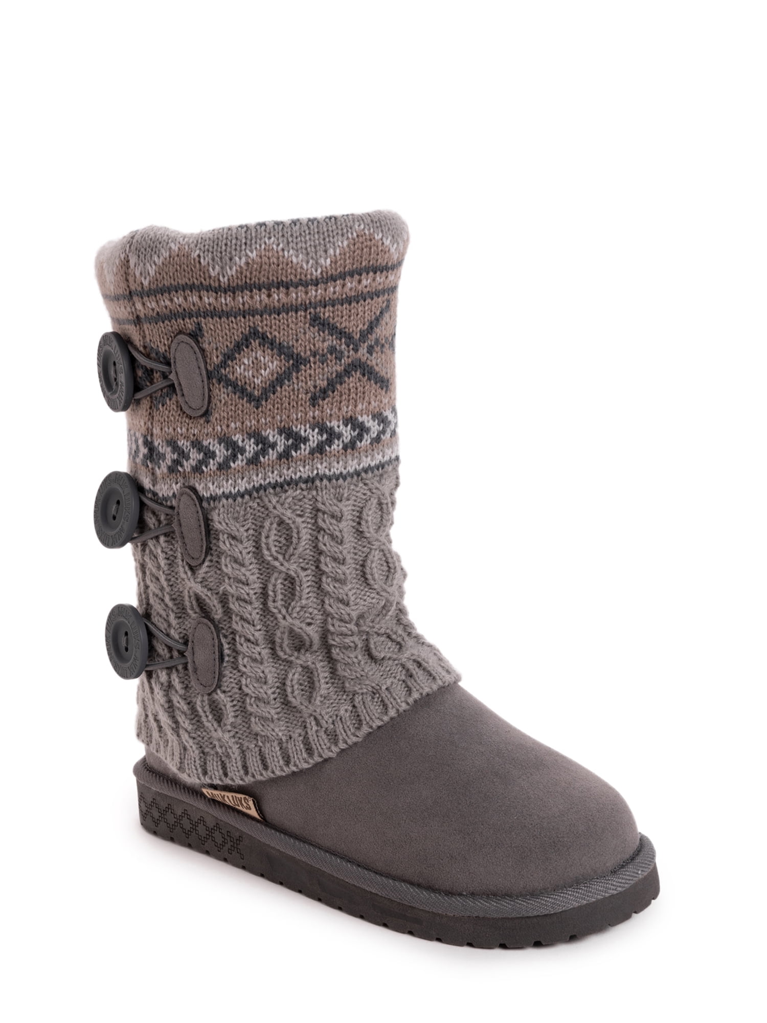Muk Luks Muk Luks Cheryl Faux Fur Lined Side Button Pattern Knit Boot