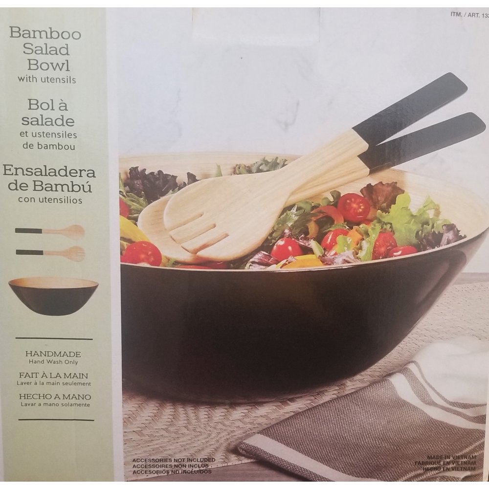Bamboo Salad Bowl with Utensils
