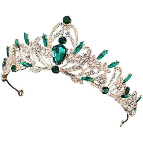 LULULION Durable Green Rhinestone Crown Tiara for Women's and Girls Elegant Headdress for Special Occasions