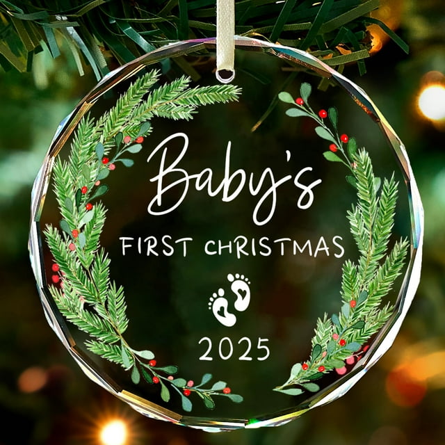 Primer adorno navideño de Crystal Glass para bebés 2025 THDZS, 8 cm