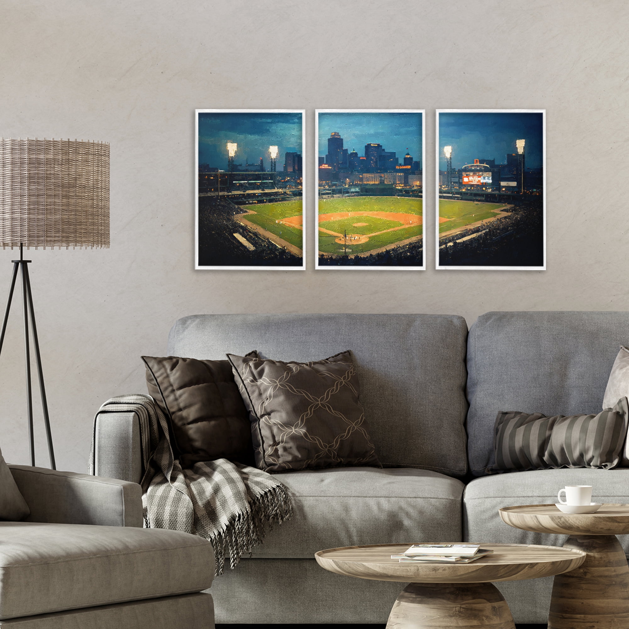 Stupell Industries Baseball Stadium Night View 3 Piece White Framed Giclee Art Set, design by Arlington Prints