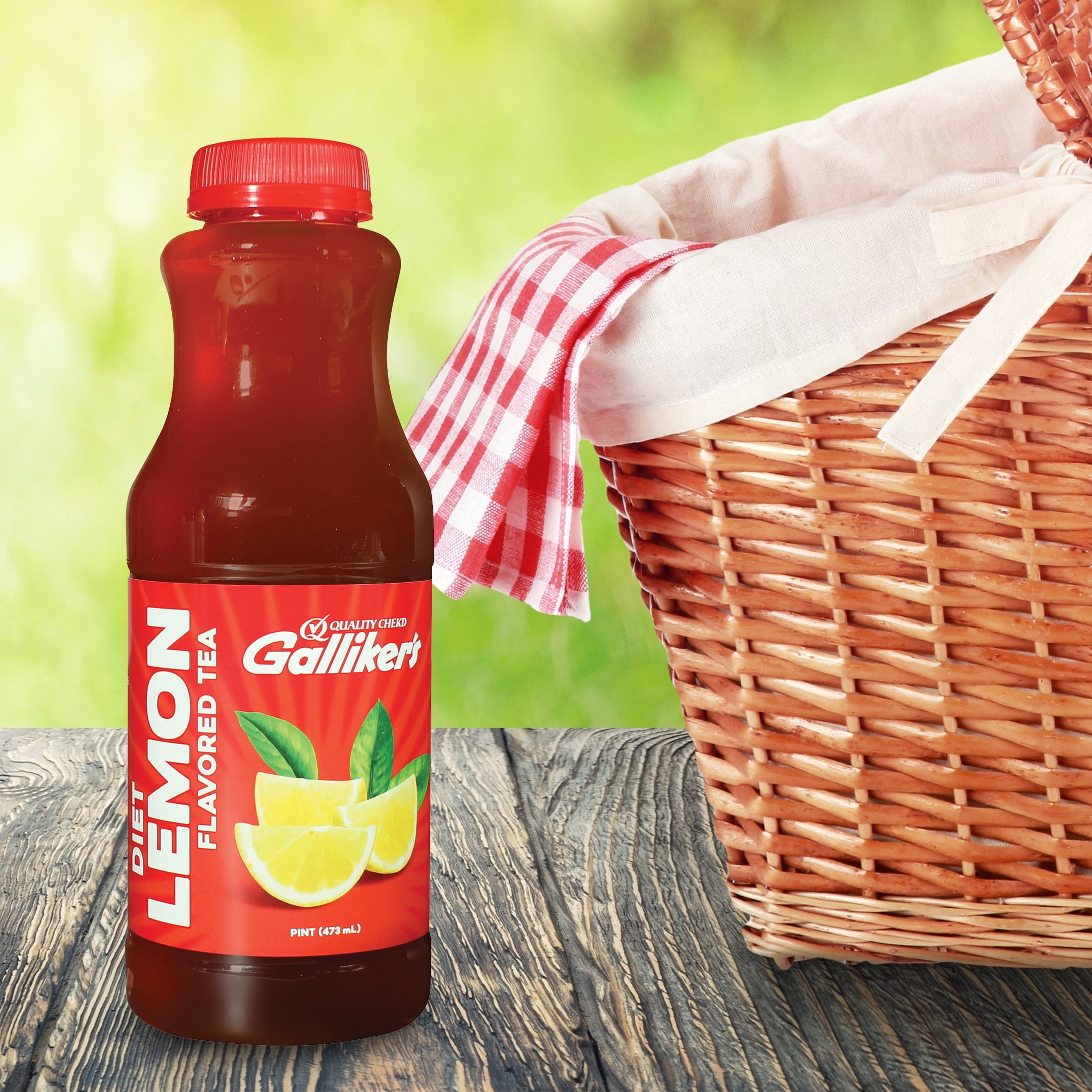 Galliker's Diet Lemon Flavored Iced Tea, Pint, Plastic Bottle, Naturally Caffeinated