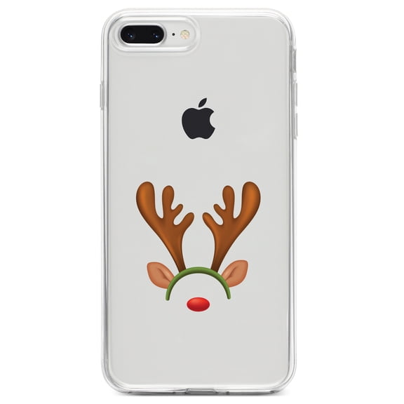 DistinctInk Clear Shockproof Hybrid Case for iPhone 7 PLUS / 8 PLUS (5.5" Screen) TPU Bumper Acrylic Back Tempered Glass Screen Protector - Reindeer Face Christmas