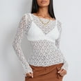 thumbnail image 4 of Women Y2K Lace Floral Crop Top Long Sleeve Sheer Mesh See Through T Shirts Slim Fit Going Out Tees Tops Streetwear, 4 of 7