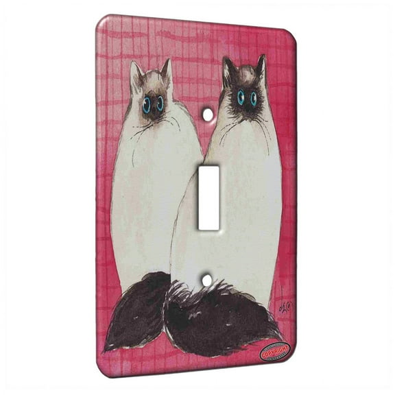 KuzmarK™ Single Gang Toggle Switch Wall Plate - Himalayan Kitties on Pink Plaid Cat Art by Denise Every