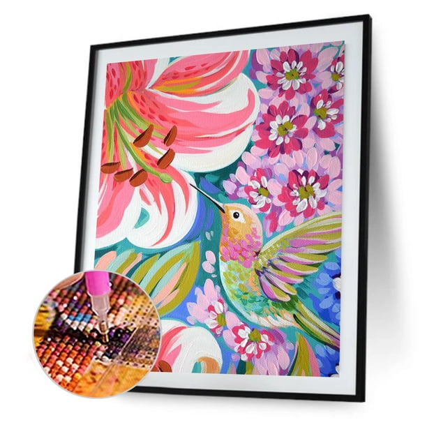 Cuadros Decorativos Bricolaje diamante pintura colibríes recoger miel taladro cuadrado completo (30X40CM) Tmvgtek embutido en tela