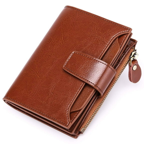 Husfou RFID Blocking Wallet for Women Small Compact Bifold Zipper Pocket Card Case Mini Purse with ID Window