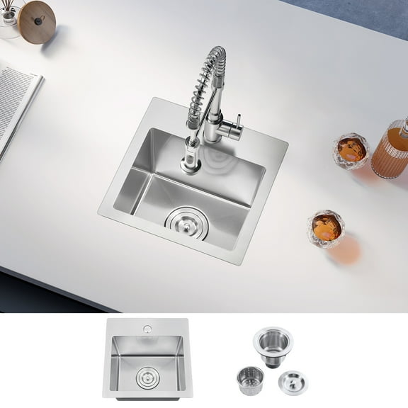 15''L x 15''W Scratch-Resistant Nano Drop in Single Bowl Bar Sink With Strainer