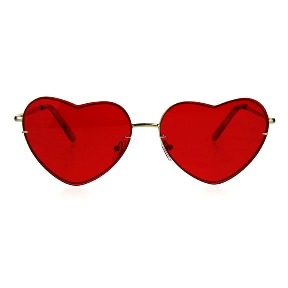 Womens Luxury Rimless Flat Panel Valentine Heart Sunglasses Red