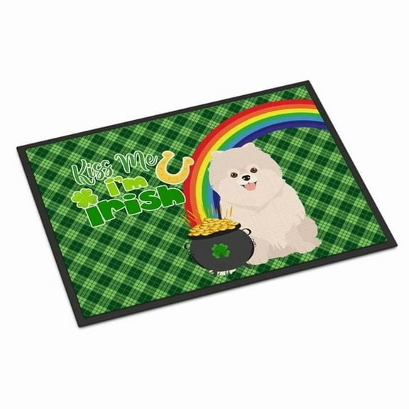 White Pomeranian St. Patrick's Day Indoor or Outdoor Mat 24x36 36 in x 24 in