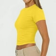 thumbnail image 6 of LISTHA Crop Tops for Women Trendy Short Sleeve Tight Workout Crew Neck Cropped T Shirts Slim Fit Basic Going Out Shirt Yellow XL, 6 of 7