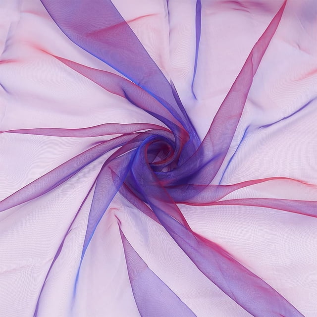Tela de organza bicolor de 3,28 yardas, 59,8 pulgadas, ligera, transparente, iridiscente, azul real con gasa holográfica roja.