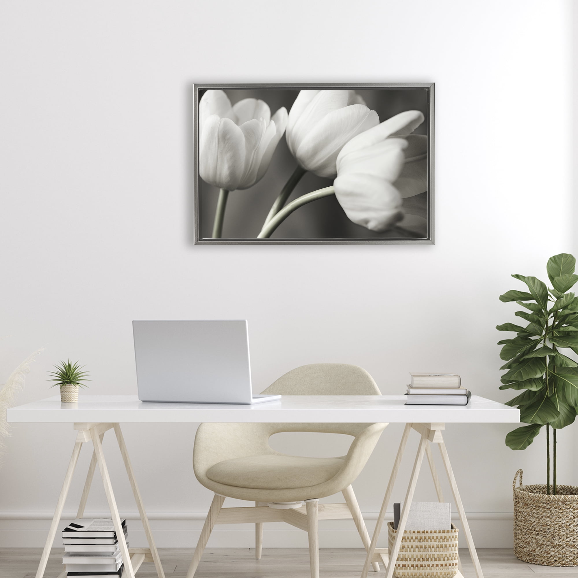 Stupell Industries Row Of Monochrome Tulips Gray Framed Floater Canvas Wall Art, design by Tom Quartermaine