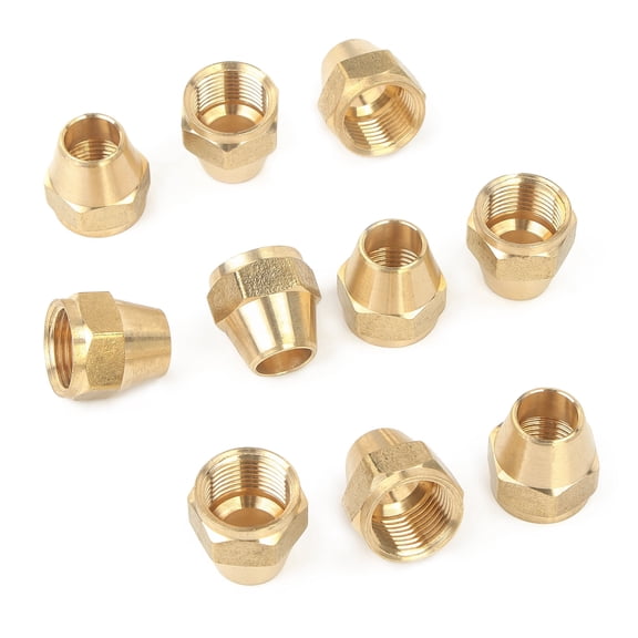 LTWFITTING Brass 1/2" OD Short SAE 45 Deg Flare Nut,Brass Flare Tube Fitting(pack of 10)