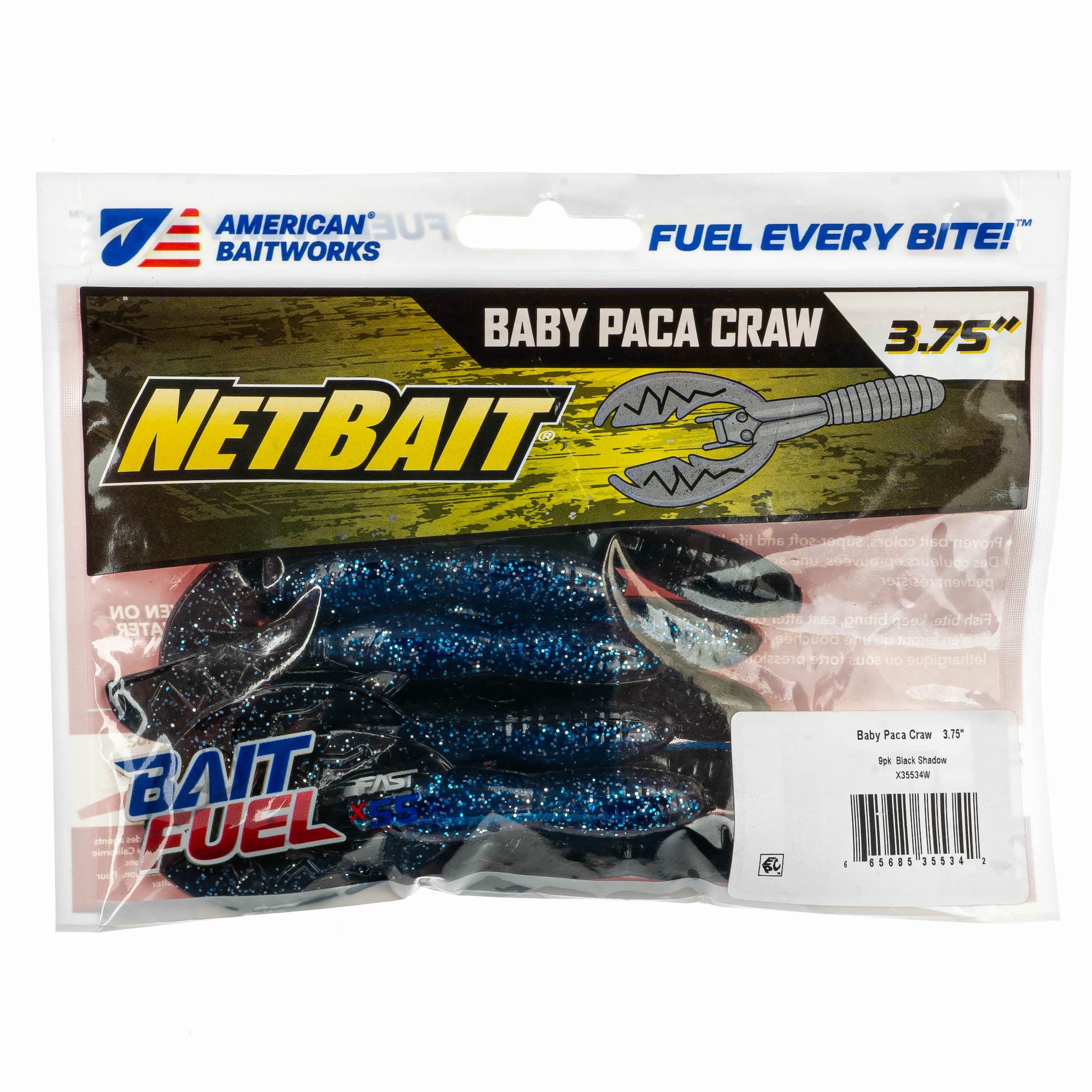 NetBait Baby Paca Craw Black Shadow, Crawfish Freshwater Fishing Soft Baits, 9 pieces
