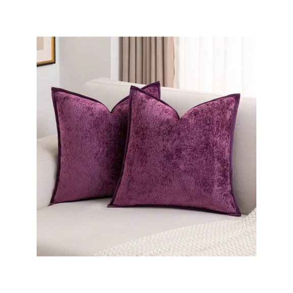 Chenille Purple Throw Pillow Cover Set Of 2, Textured Decorative Cushion For Sofa Living Room