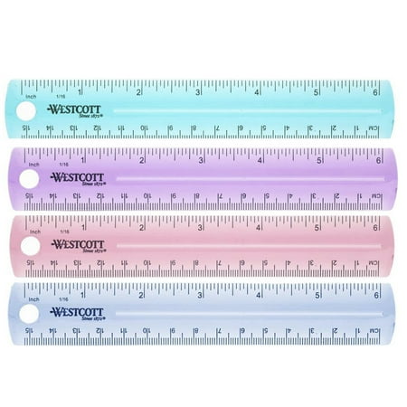 Westcott 6" Plastic Ruler, Metric/Imperial, Assorted Colors, 2-Pack Is Bulk, Grade School Level