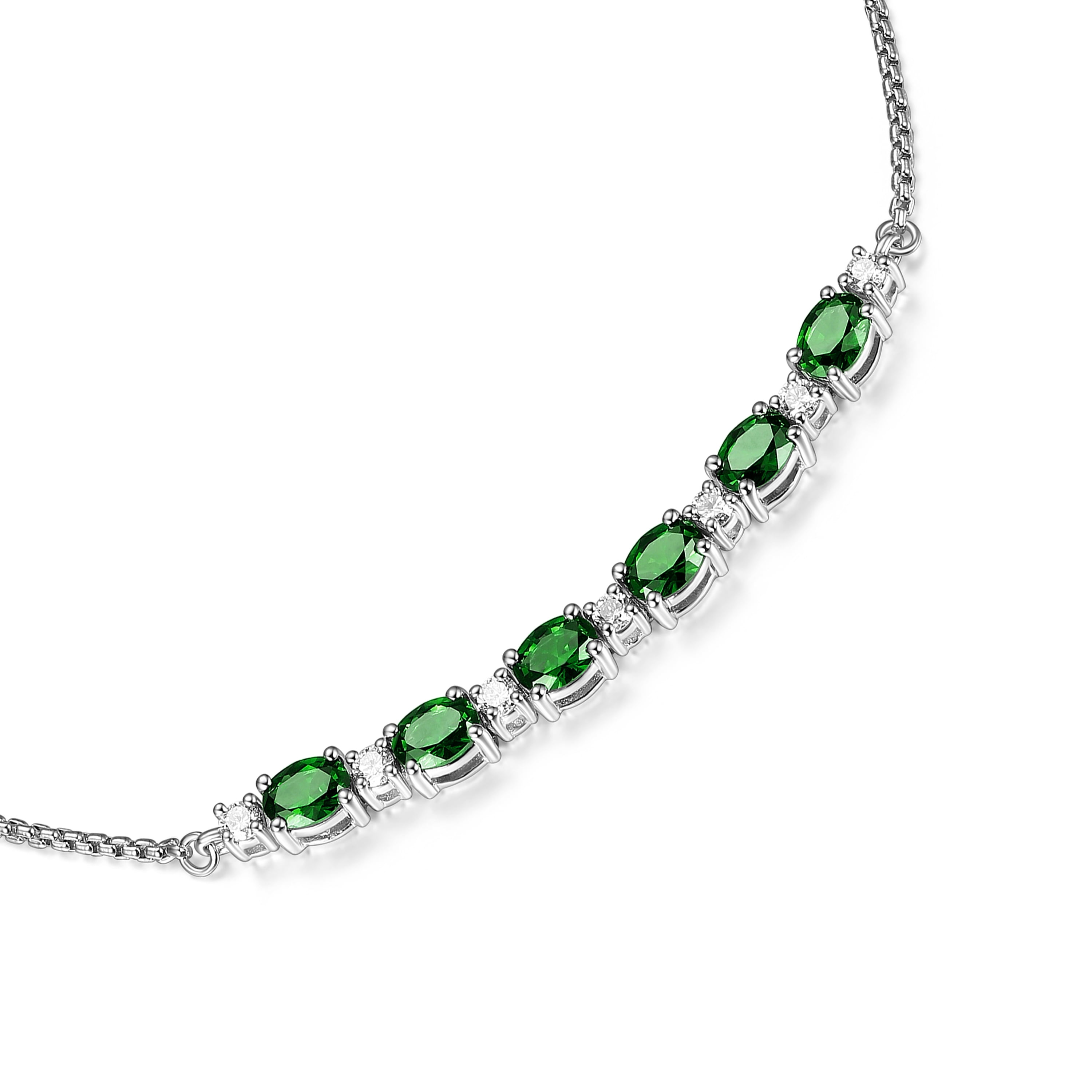 Forever Facets Lab Grown Diamond and Created Emerald Sterling Silver Bolo Bracelet, Adult Female