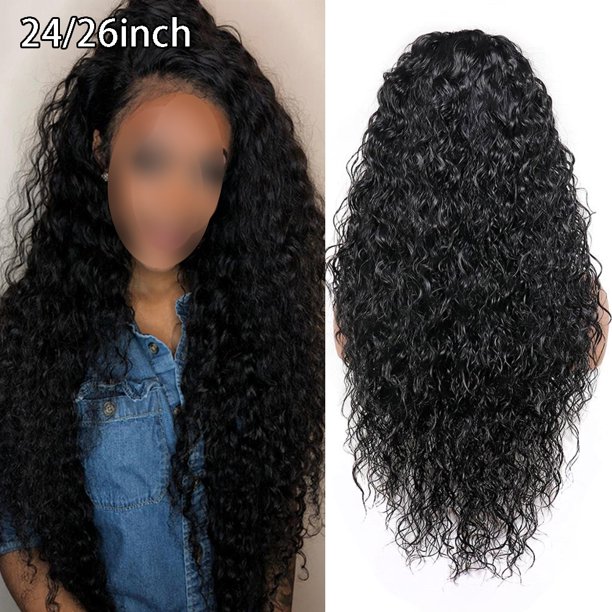 24 26Inch Full Lace Wigs Soft Black Lady Wig Mid length Long Curly